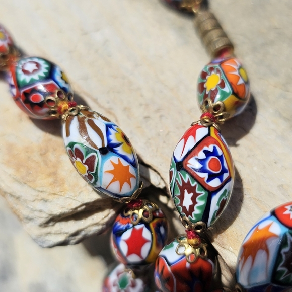 VTG VENETIAN MURANO MORETTI MILLEFIORI GLASS BEAD SET - Picture 6 of 12